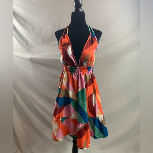 Multicolour Backless Ruffle Hem Halter Dress - Picture 5 of 5